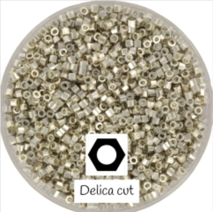 Sølv Glasperler, kantede Miyuki Delica Beads, sterlingsølv belagt