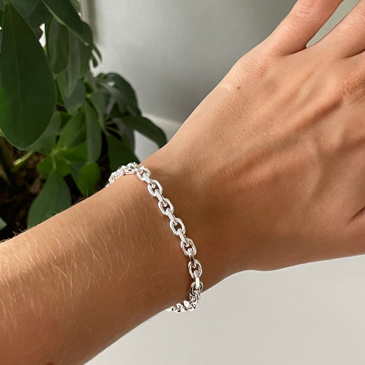 Armbånd - Armbånd, Chunky Anker Facet Kæde, Sterlingsølv, 17-20 Cm/4,5 Mm