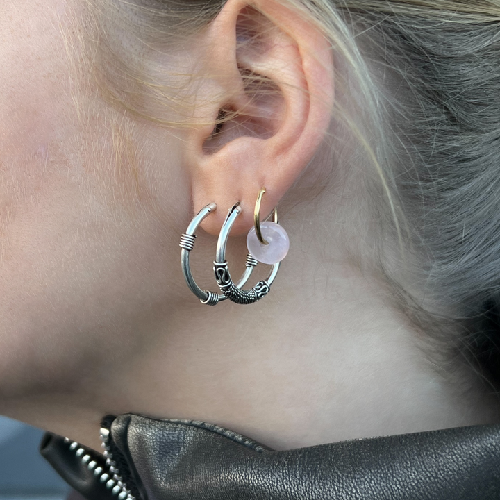 Øreringe, Hoops med lang vikling og bølger, sterlingsølv, 25 x 2-3,5 mm
