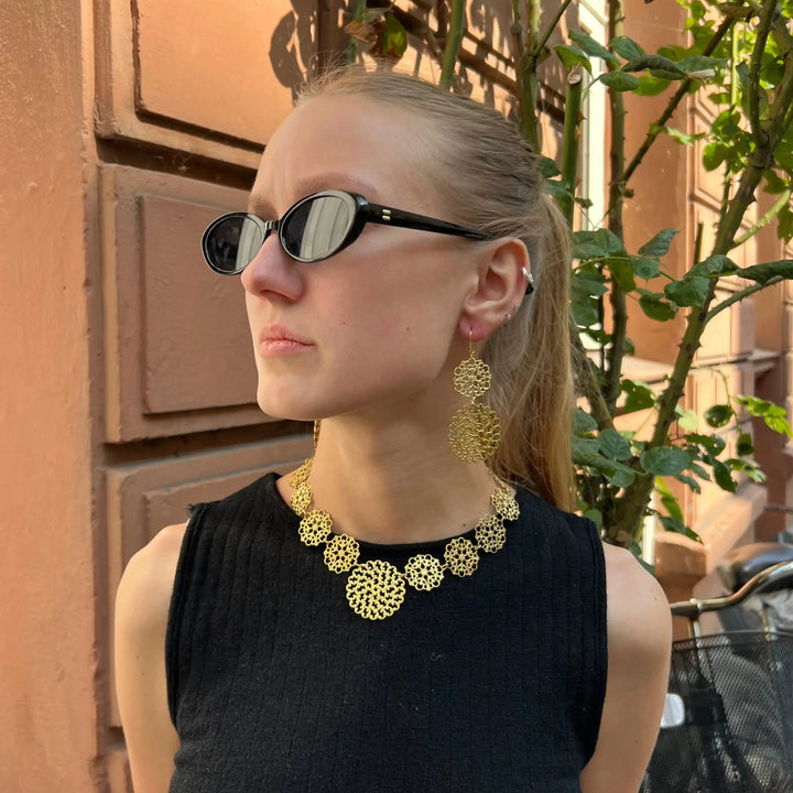 Halskæde, filigran, 42cm, forgyldt messing 