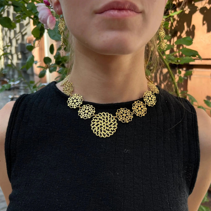 Halskæde, filigran, 42cm, forgyldt messing 