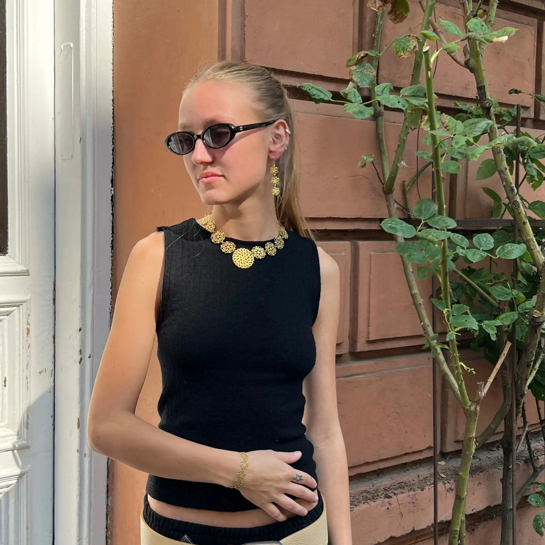 Halskæde, filigran, 42cm, forgyldt messing 