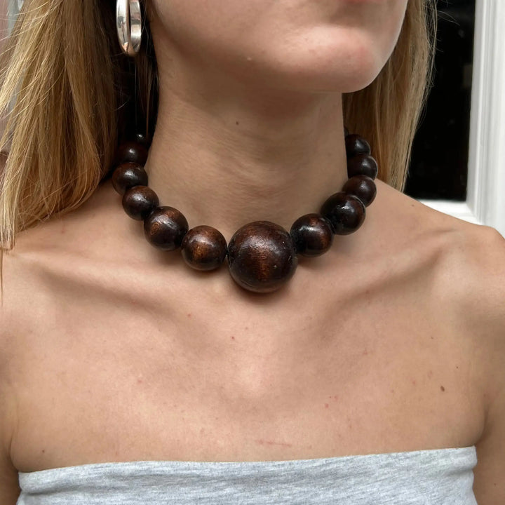 Halskæde, træperler, gradueret, 40cm 