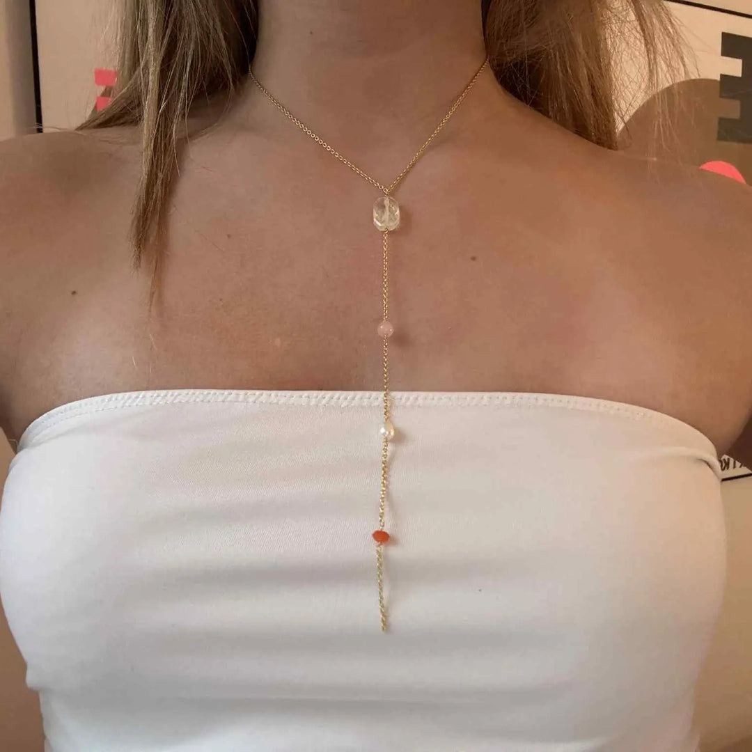 Halskæde, y-formet, 40cm, ædelsten, double, flere varianter 