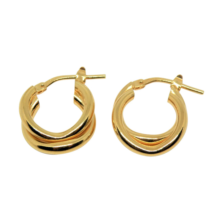 Øreringe, chunky dobbelte hoops, forgyldt sterlingsølv, 15-21mm 