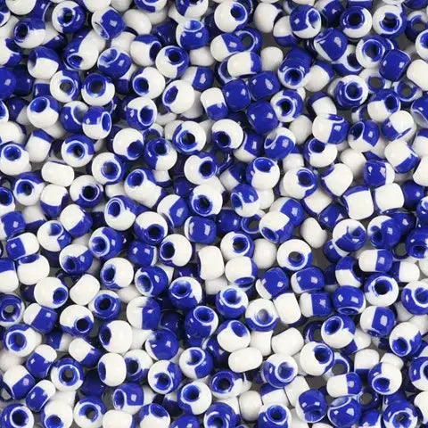Multifarvede glasperler, preciosa, white and blue harlequin 