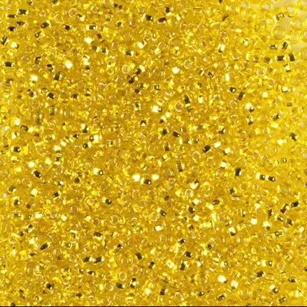 Gule glasperler, preciosa, silverlined transparent yellow amber, storkøb 