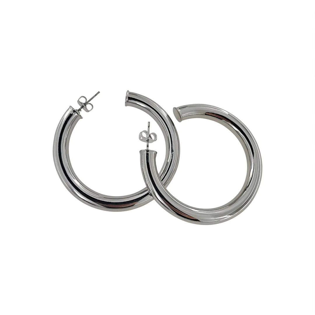 Øreringe chunky hoops, forsølvet og forgyldt messing, 48 x 6 mm 