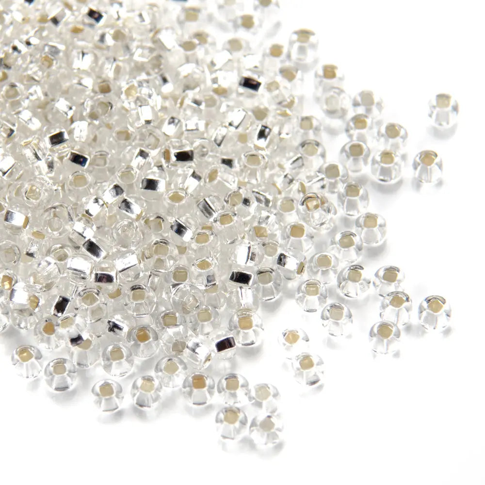 Klare glasperler, preciosa seed beads, silverlined crystal 
