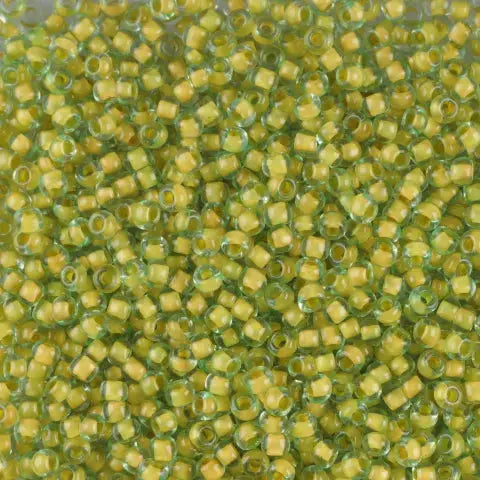 Grønne glasperler, preciosa, colour lined yellow green dyed crystal, storkøb 