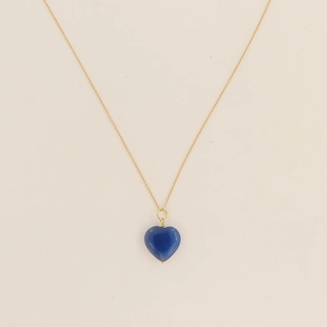 Halskæde, rund anker kæde med hjertestens vedhæng, forgyldt sølv BOC