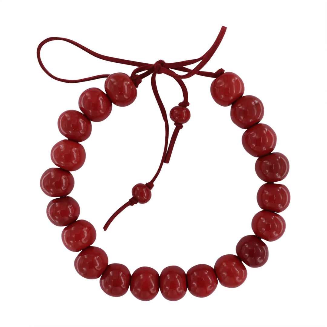 Halskæde, keramik perler på ruskindssnor, justerbar, flere varianter BOC