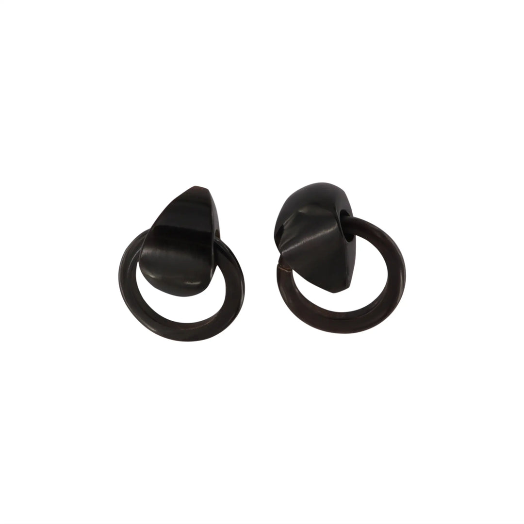 Øreringe, clips, sort, med ring, forgyldt messing 