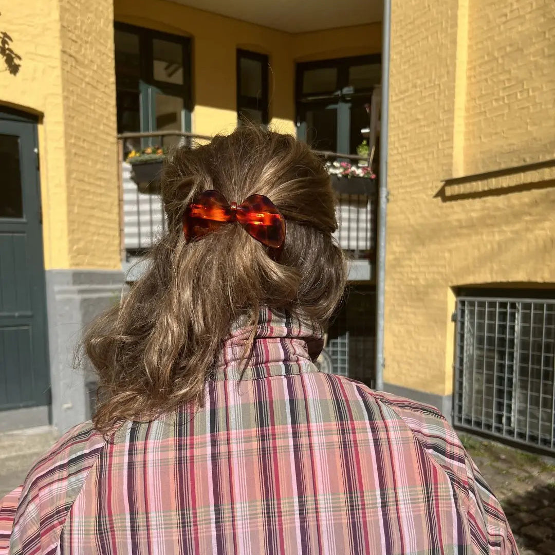 Hårspænde, brun, stor sløjfe, skildpaddeskjold mønster