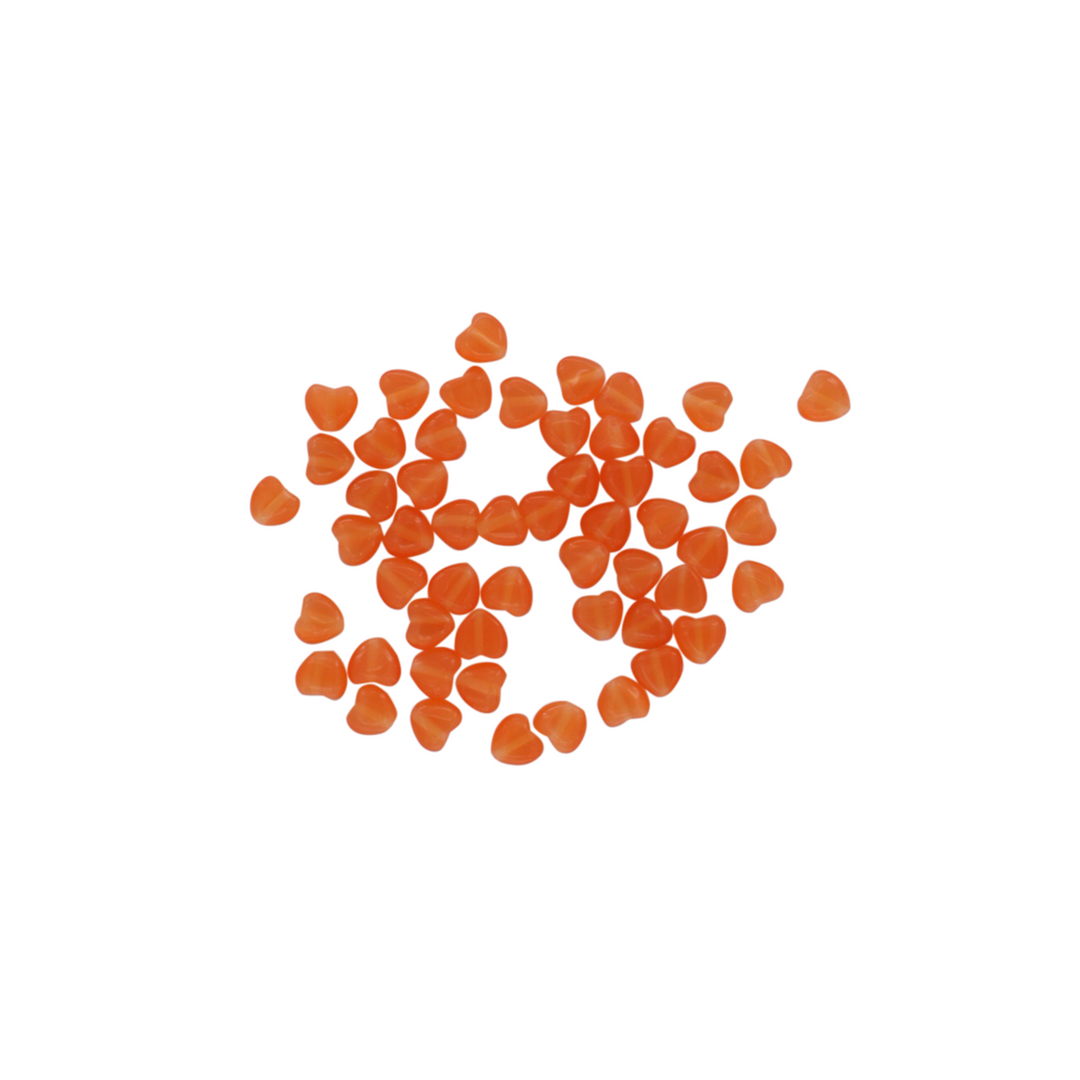 Glasfiberperler, hjerte, orange, 5,5x6 mm, 10 stk
