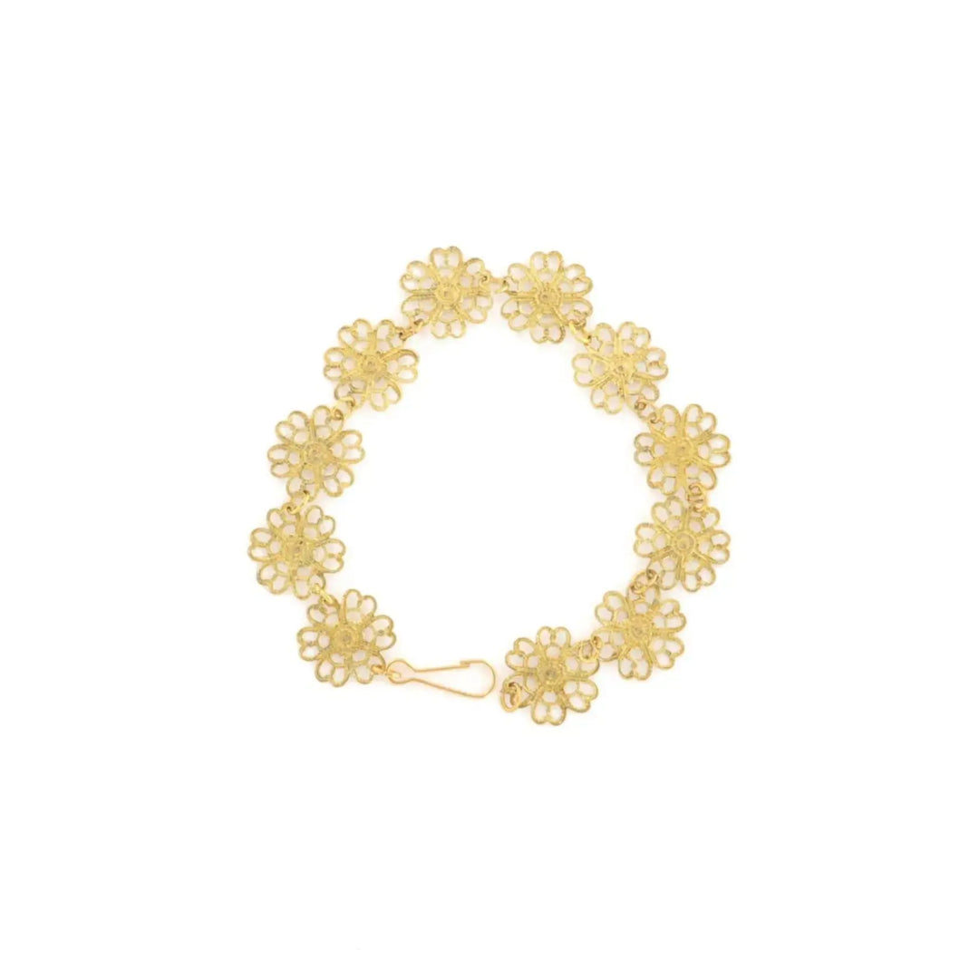 Armbånd, blomst, 16-17,5cm, forgyldt messing 