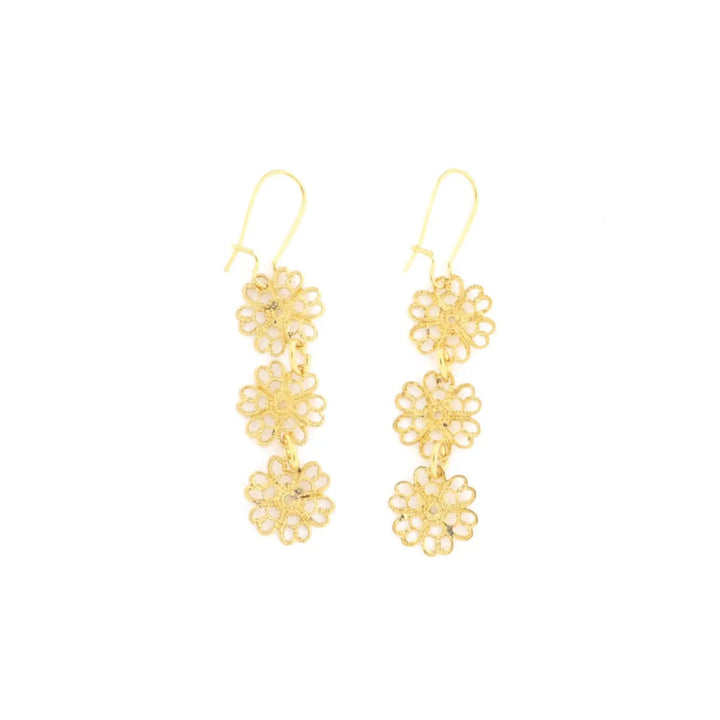 Øreringe, filigran blomst, 65mm, forgyldt messing BOC