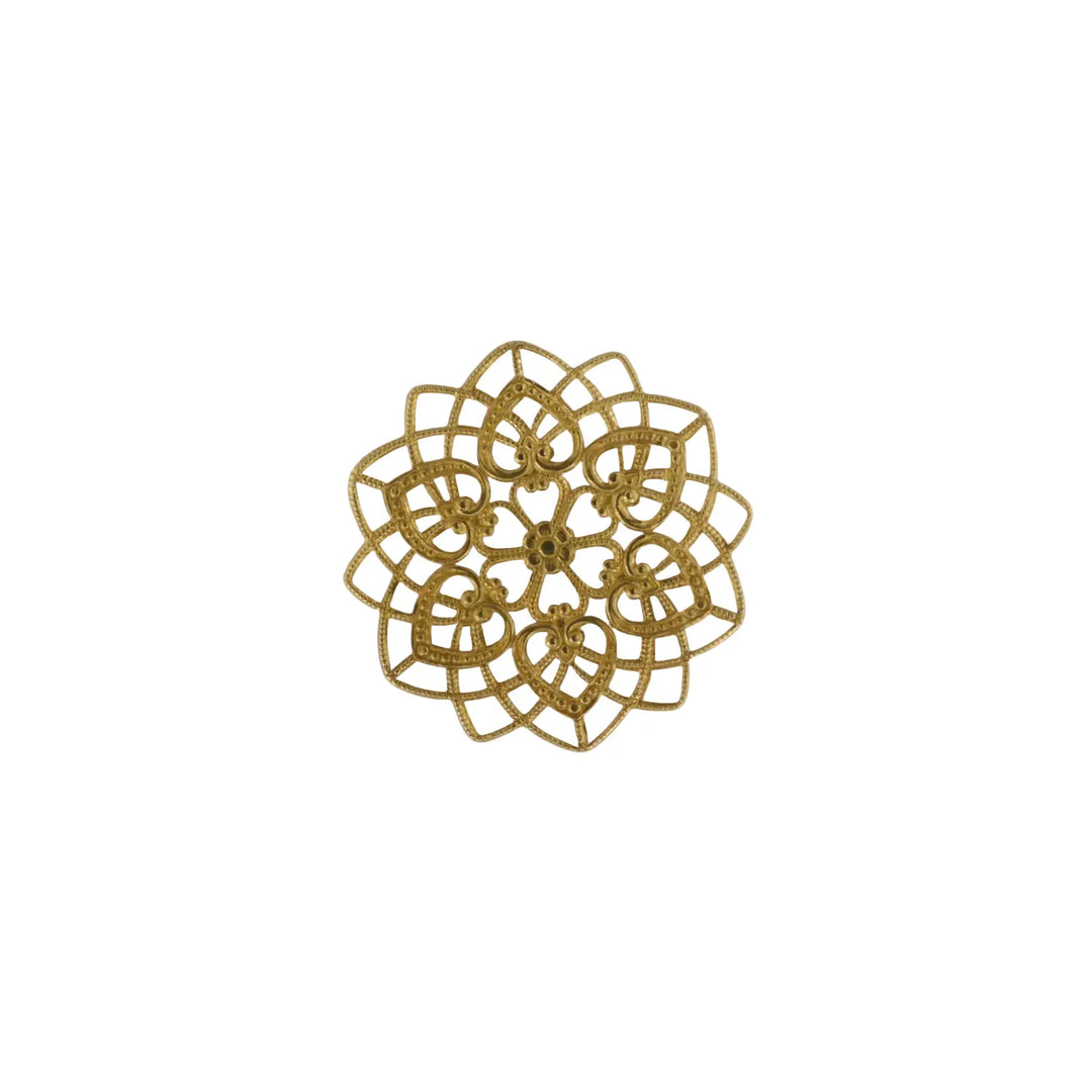 Vedhæng, filigran, blomst, forgyldt messing, 60x60mm 