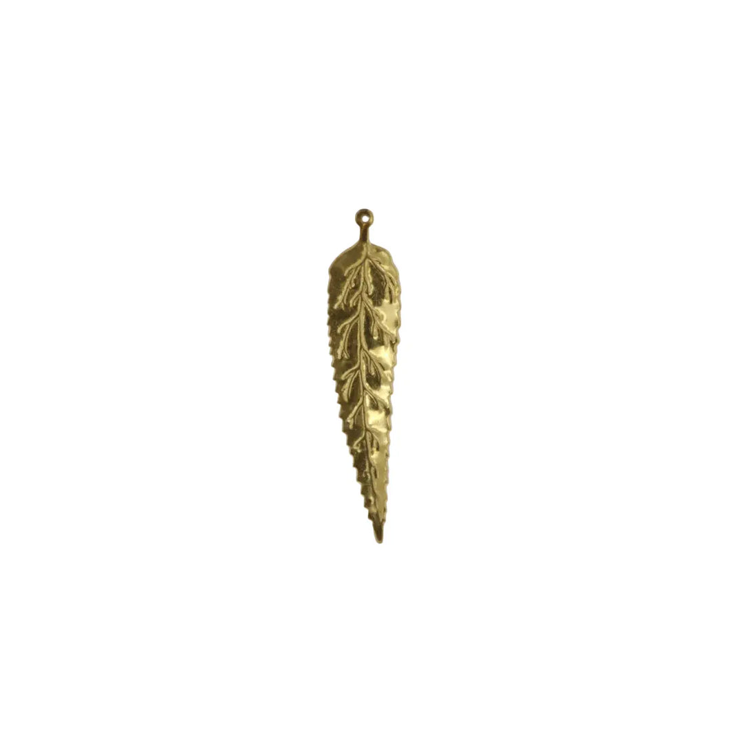 Vedhæng, filigran, blad, forgyldt messing, 65x14mm 
