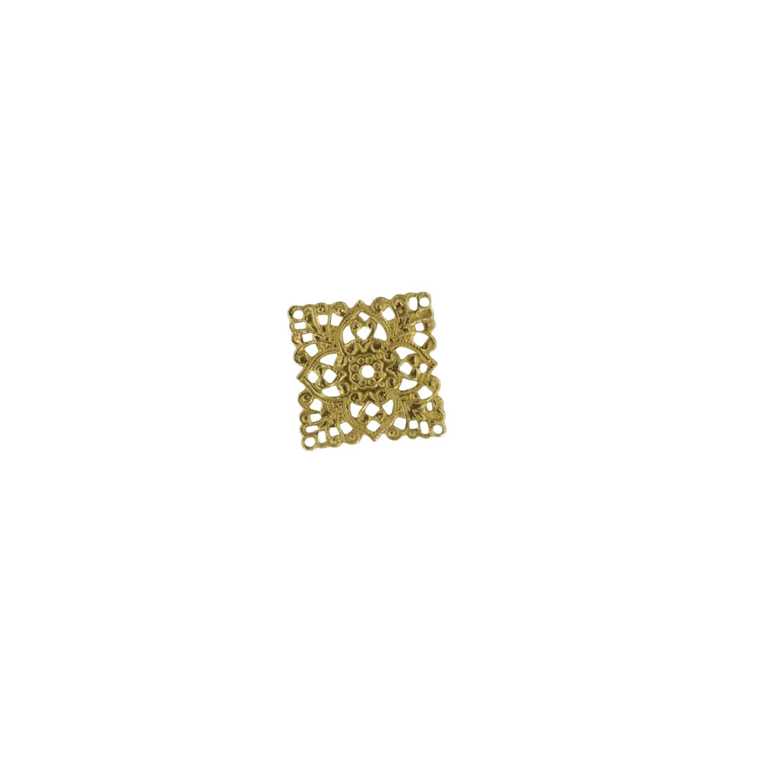 Vedhæng, filigran, firkant, forgyldt messing, 30x30mm 