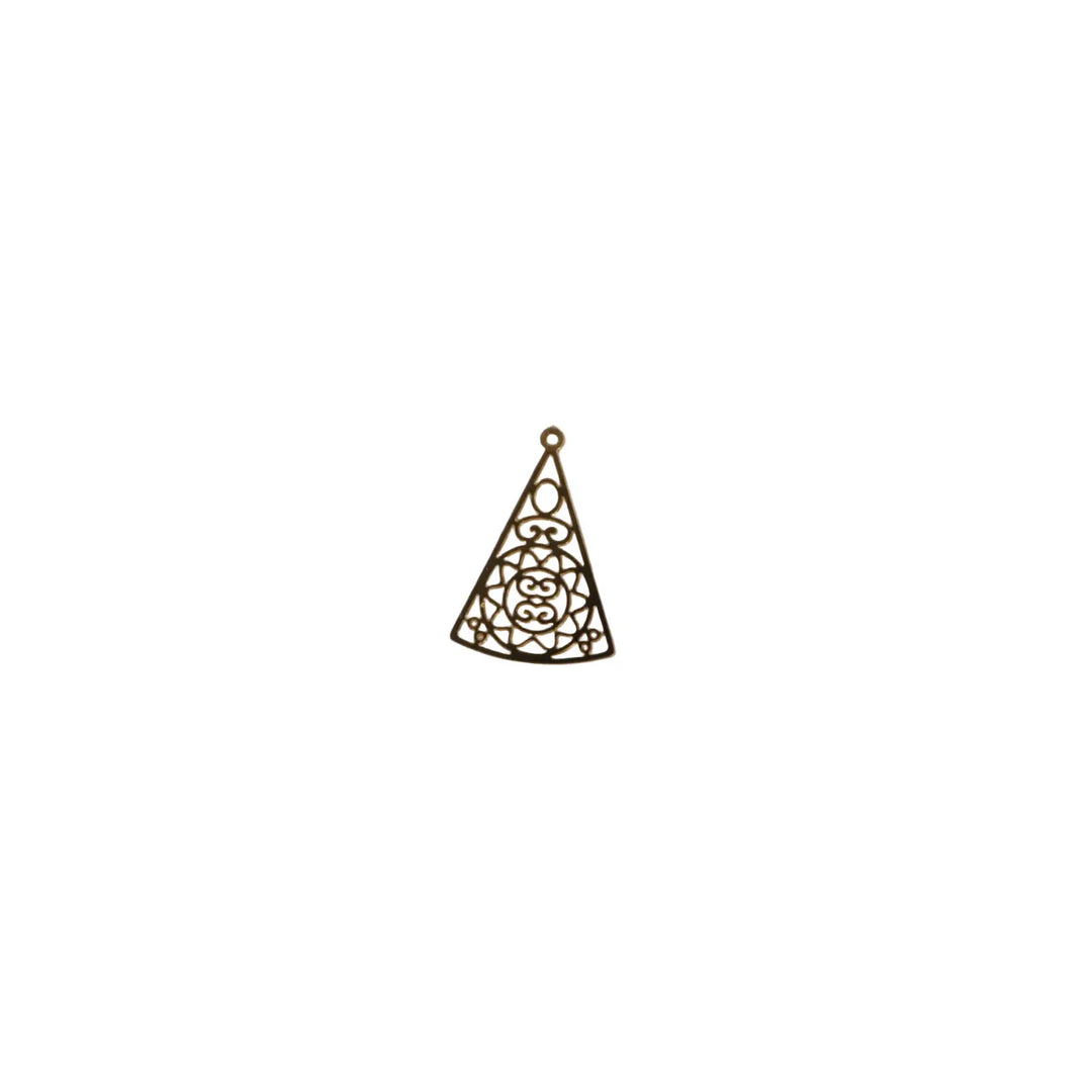 Vedhæng, filigran, trekant, forgyldt messing, 29x19mm 