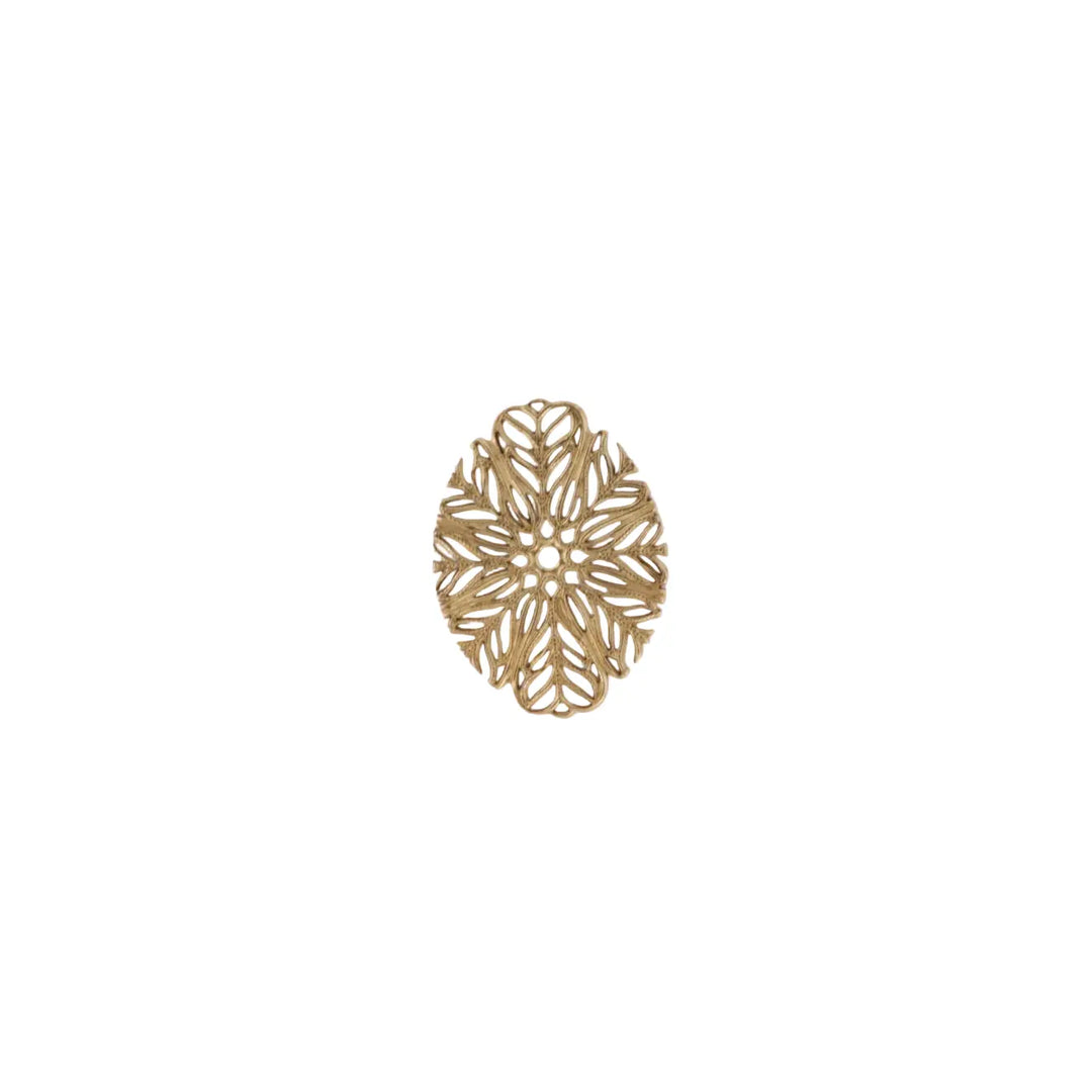 Vedhæng, filigran, oval, forgyldt messing, 35x25mm 