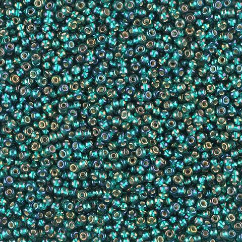 Grønne glasperler, preciosa, silverlined dark green teal Preciosa