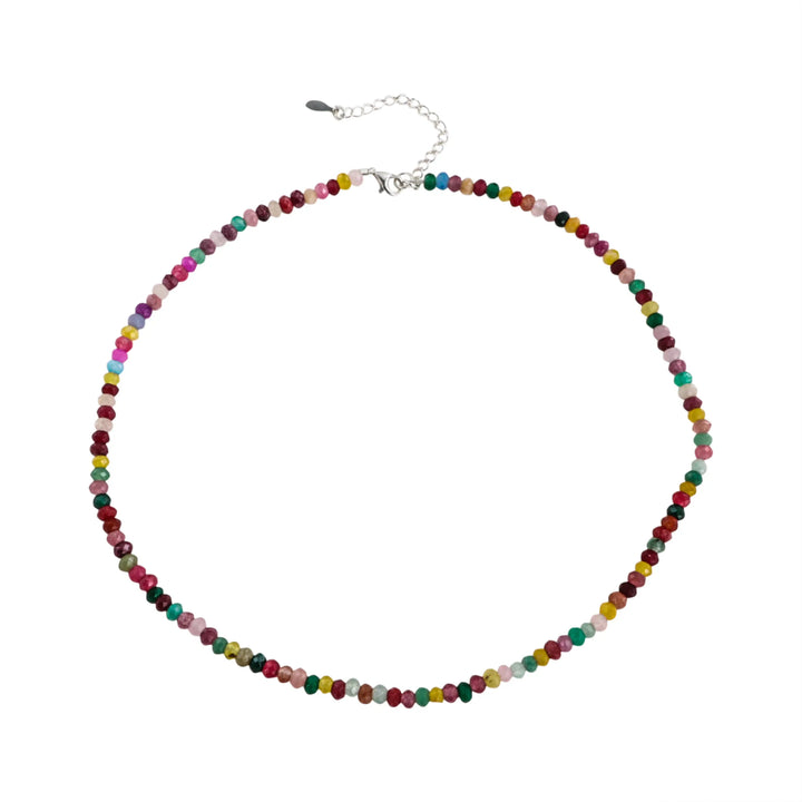 Halskæde, mix agat, sterlingsølv/forgyldt sølv, 40-45 cm BOC