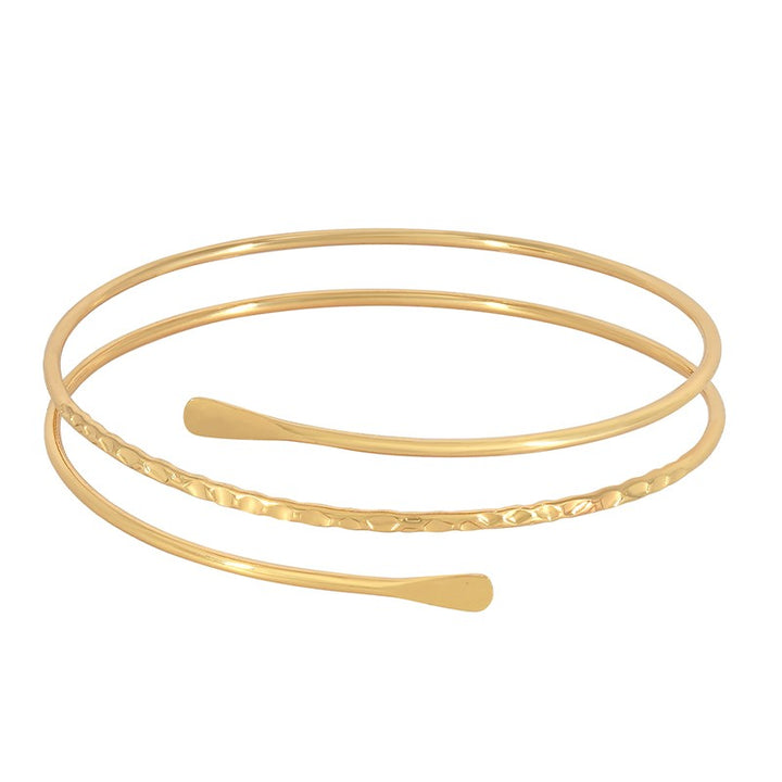 Bracelet, open hammered bracelet, gilded stainless steel, 75-90 mm