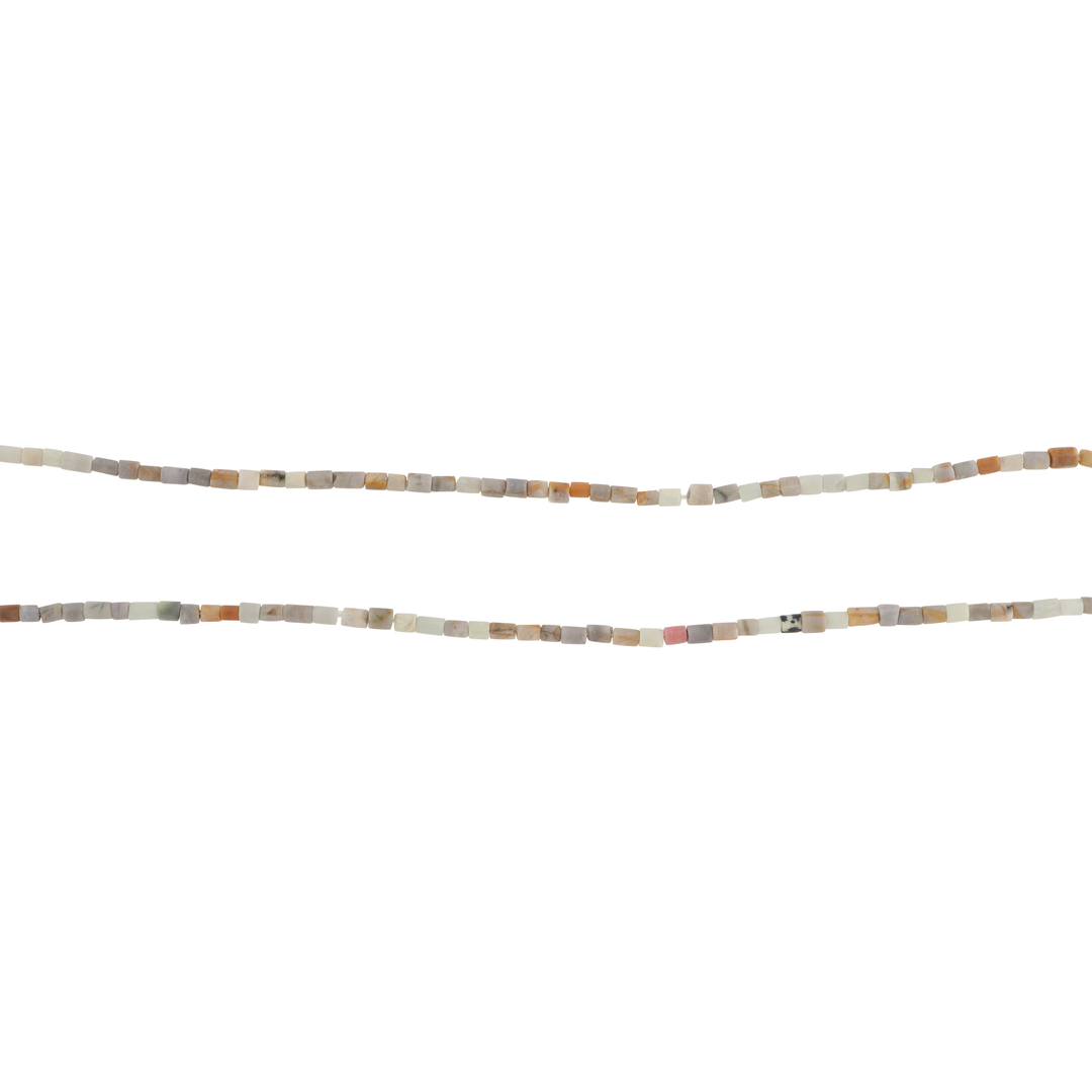 Smykkestensperler, String, Broget jaspis lys, rørperler, 38 cm/2x3 mm