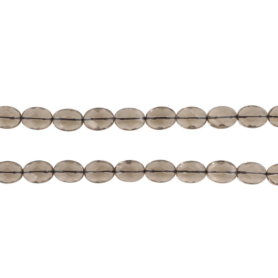 Smykkestensperler, String, Røgkvarts, oval facetteret, 40 cm/10x13mm