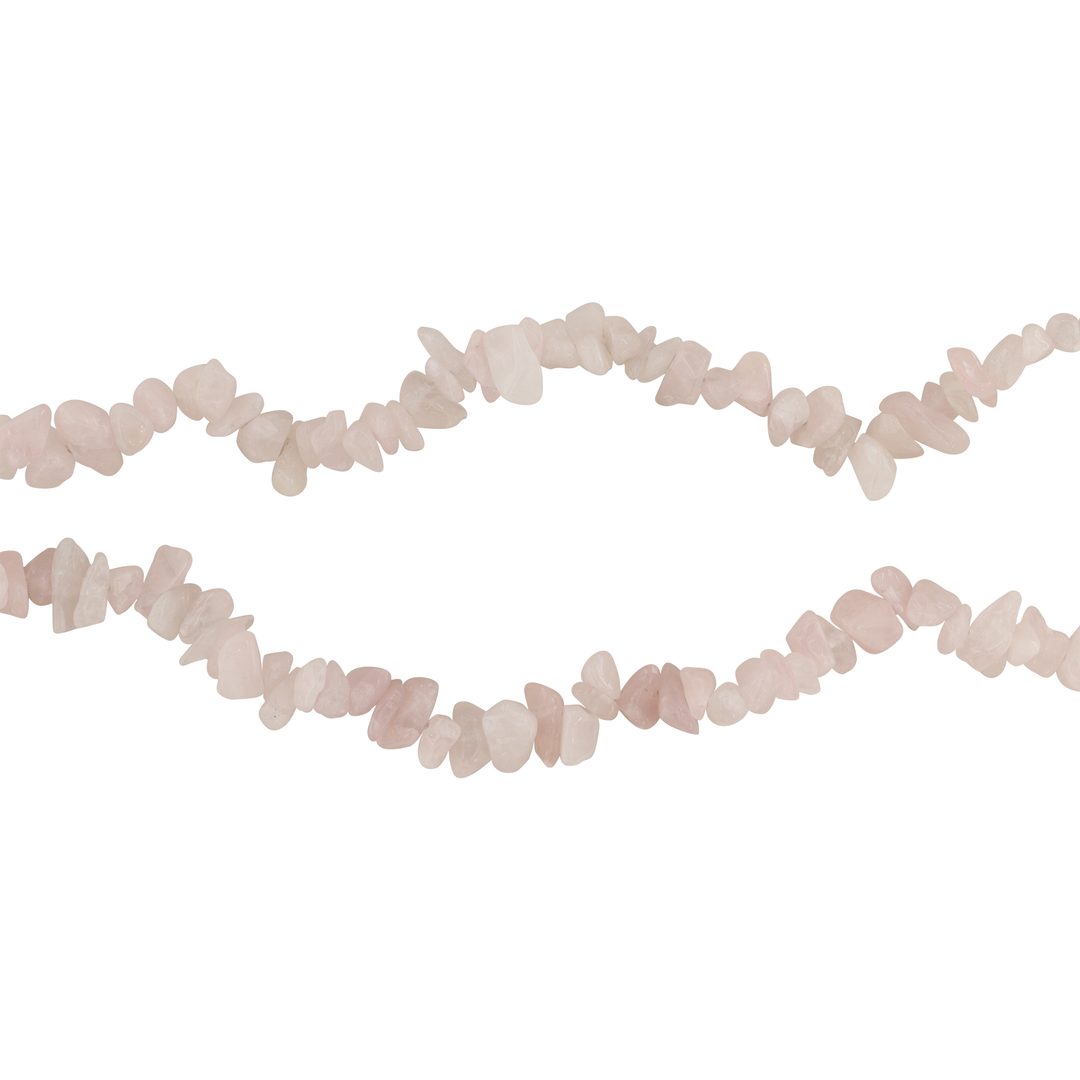 Smykkestensperler, String, Rosakvarts smykkestens chips, 80 cm.