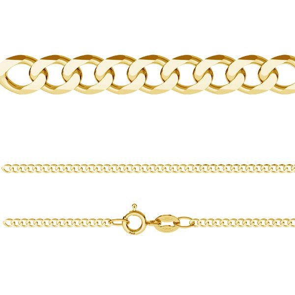 Collar, cadena faceta de armadura, plata esterlina dorada, 2.6 mm