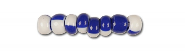 Mehrfach gefärbte Glasperlen, Preciosa, weißer und blauer Harlekin