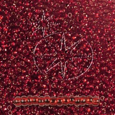 Rote Glasperlen, preciosa, silberlinienförmiges Rubin