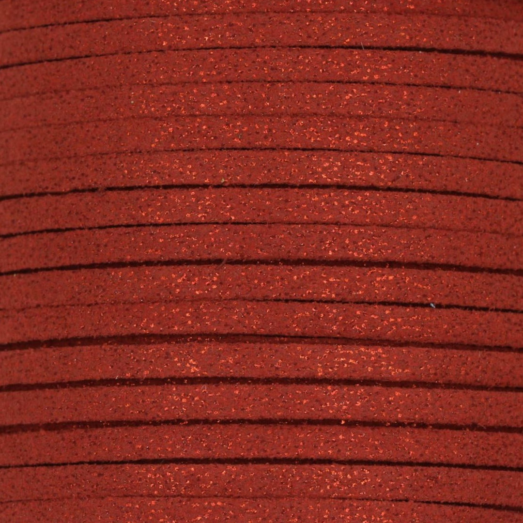 Snor, Rød glitter, ruskind 3 mm x 1,5 m