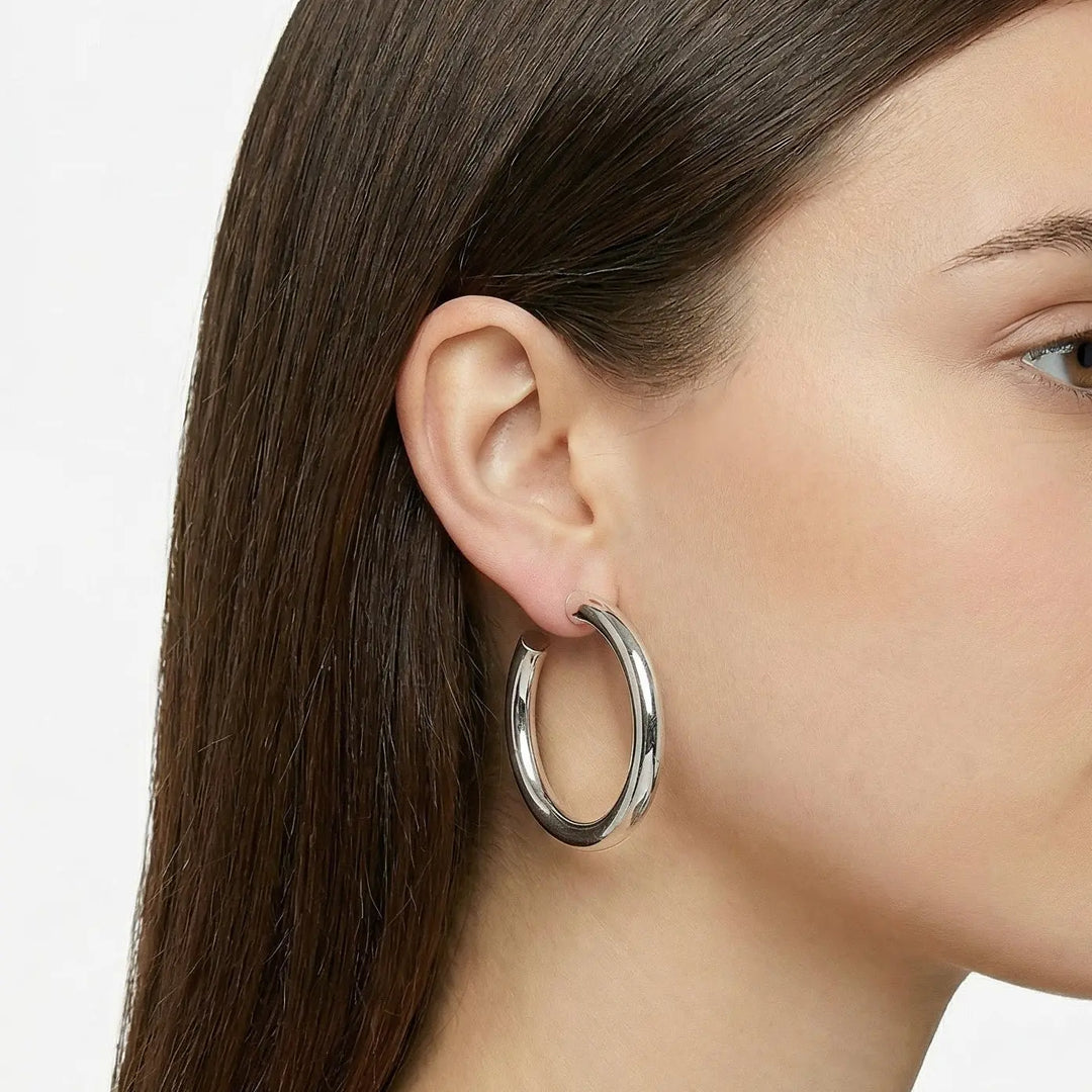 Øreringe chunky hoops, forsølvet og forgyldt messing, 48 x 6 mm 