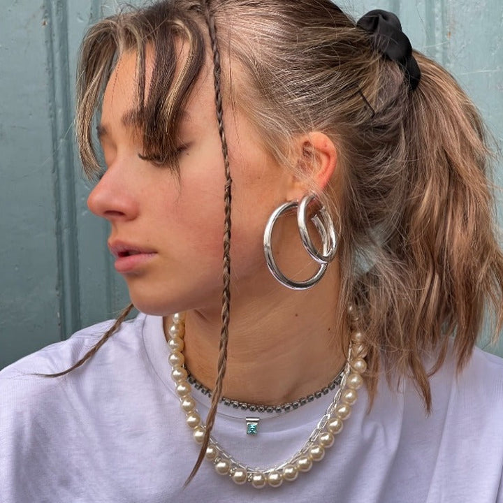 Earrings, chunky hoops, silver -plated brass, 48 ​​x 6 mm