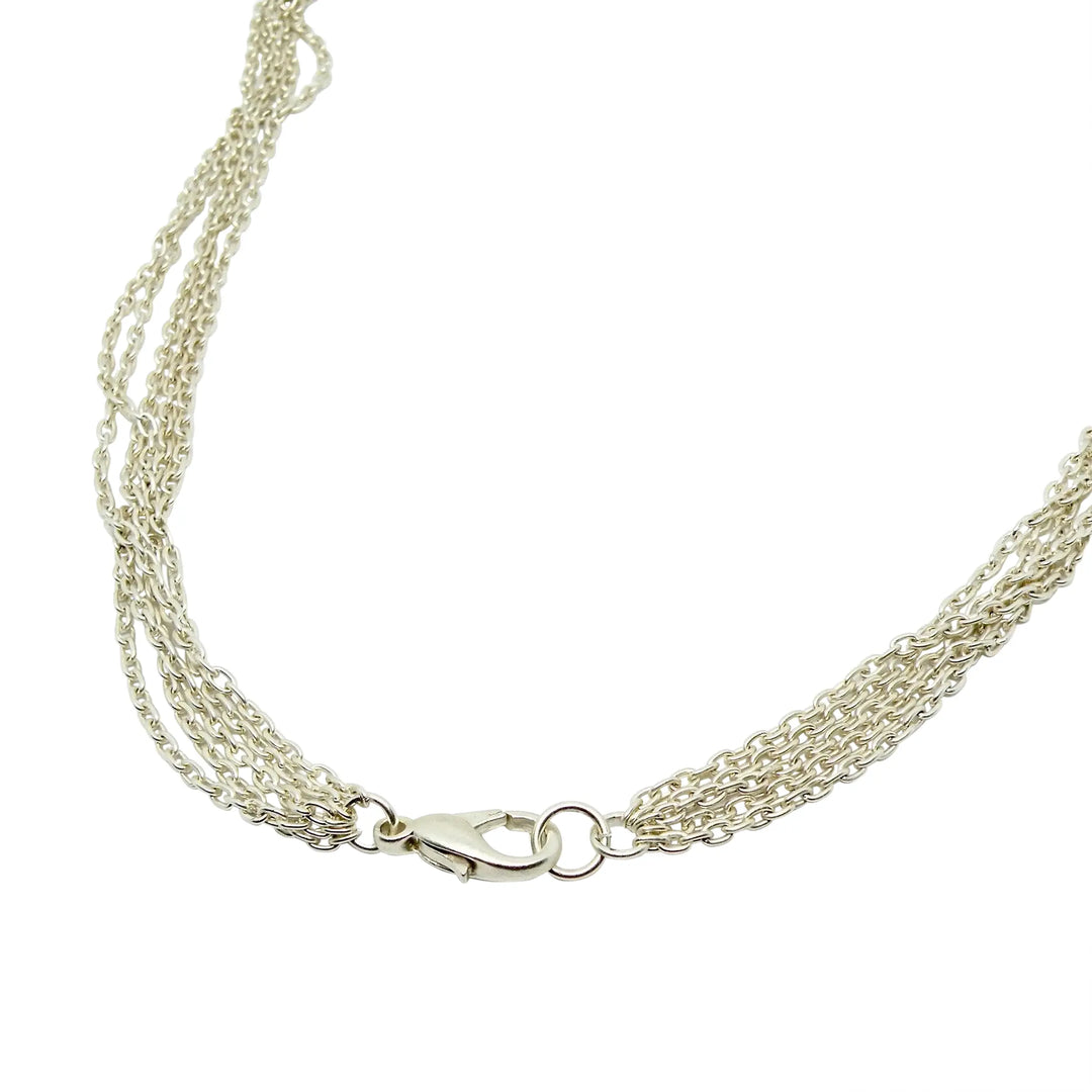 Halskæde, rund anker fem i én, forsølvet messing, 46 cm 