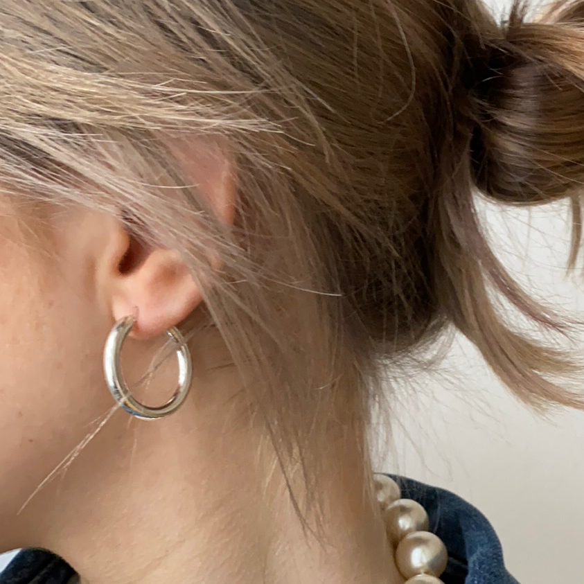 Earrings, chunky hoops, sterling silver, 28 x 4 mm