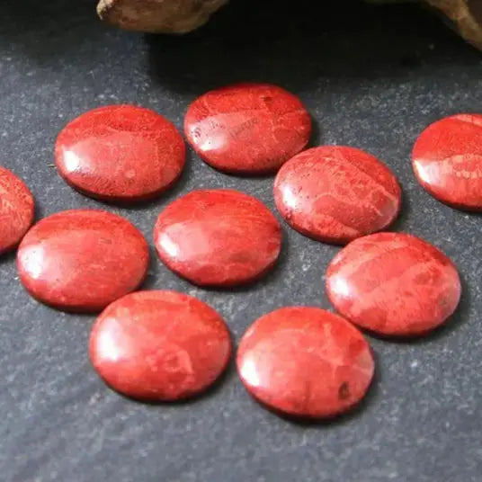 Cabochon, koral, rund, 3,6-5mm, 1-10stk 