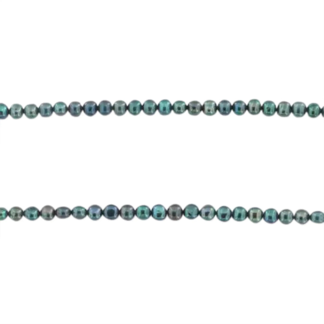 Ferskvandsperler, string, petroleumsblå rund indfarvet, 44 cm/4,5 mm 