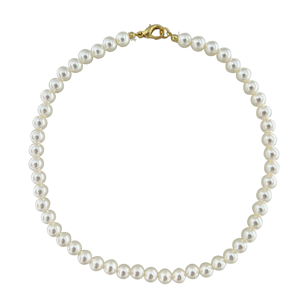 Halskæde, hvide plastikperler 