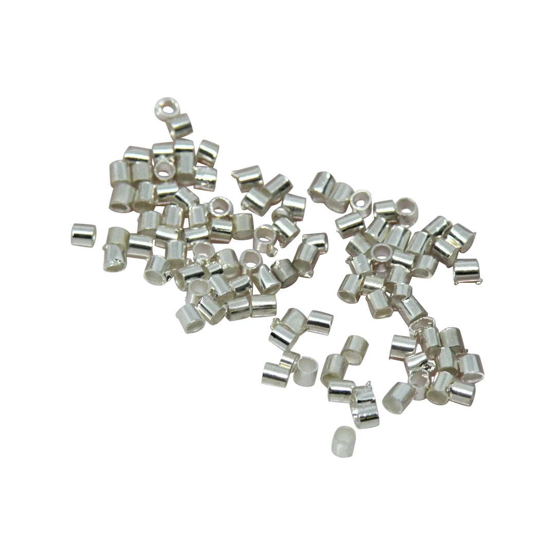 Klemmeperler i forsølvet messing, cylinderformet, 1x1,5mm 