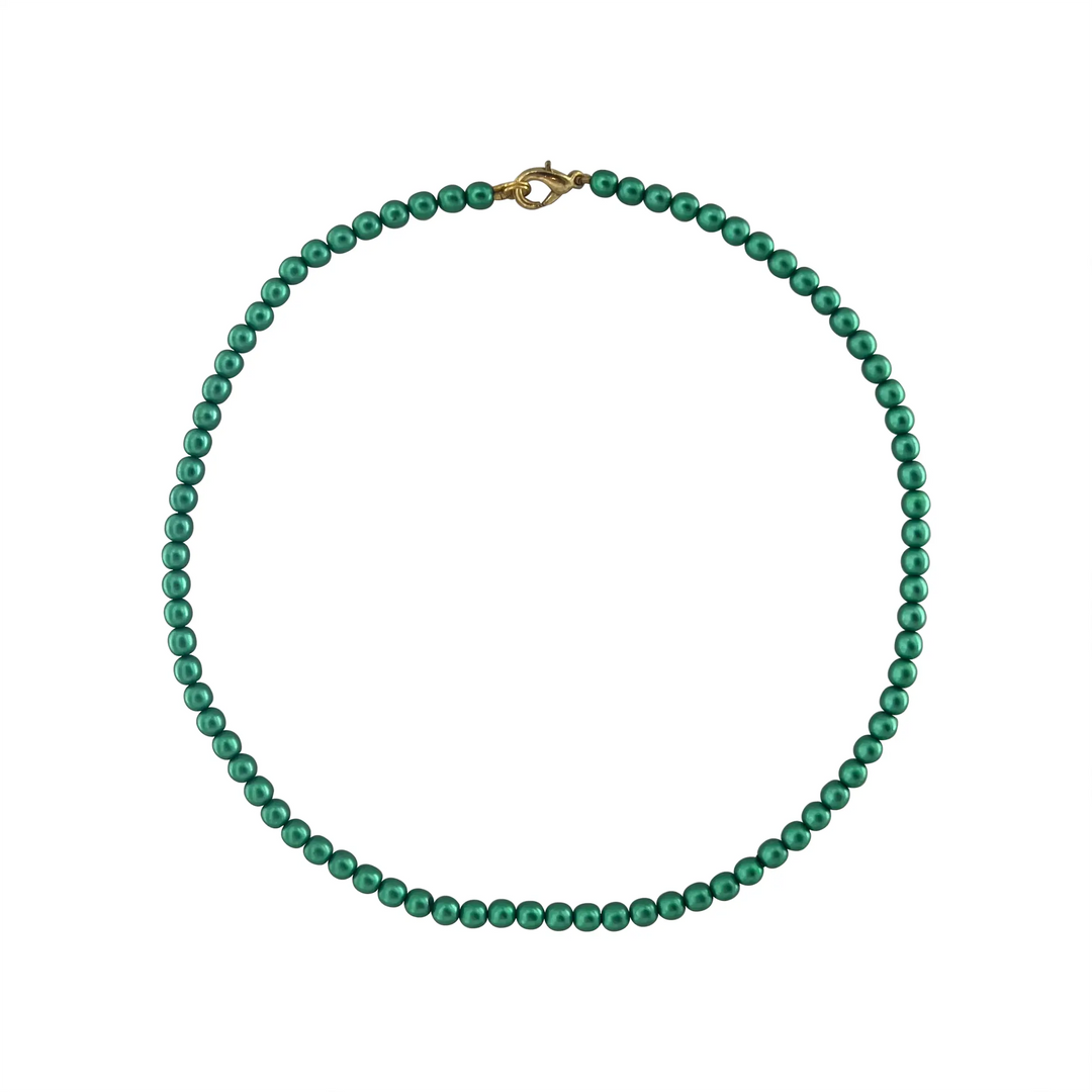 Halskæde, voksperlekæde, forgyldt messing, 42-44 cm 