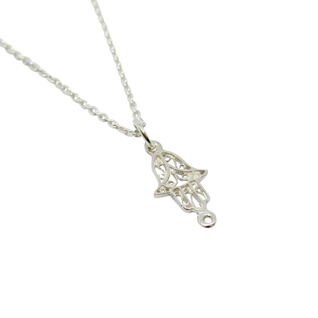 Mellemled, lille hamsa hånd med øsken, sterlingsølv 