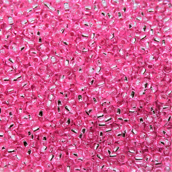 Pink Glasperler, seed beads, pink transparent, silver lined