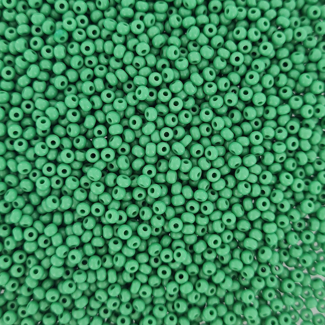Grønne Glasperler, seed beads, grøn opaque