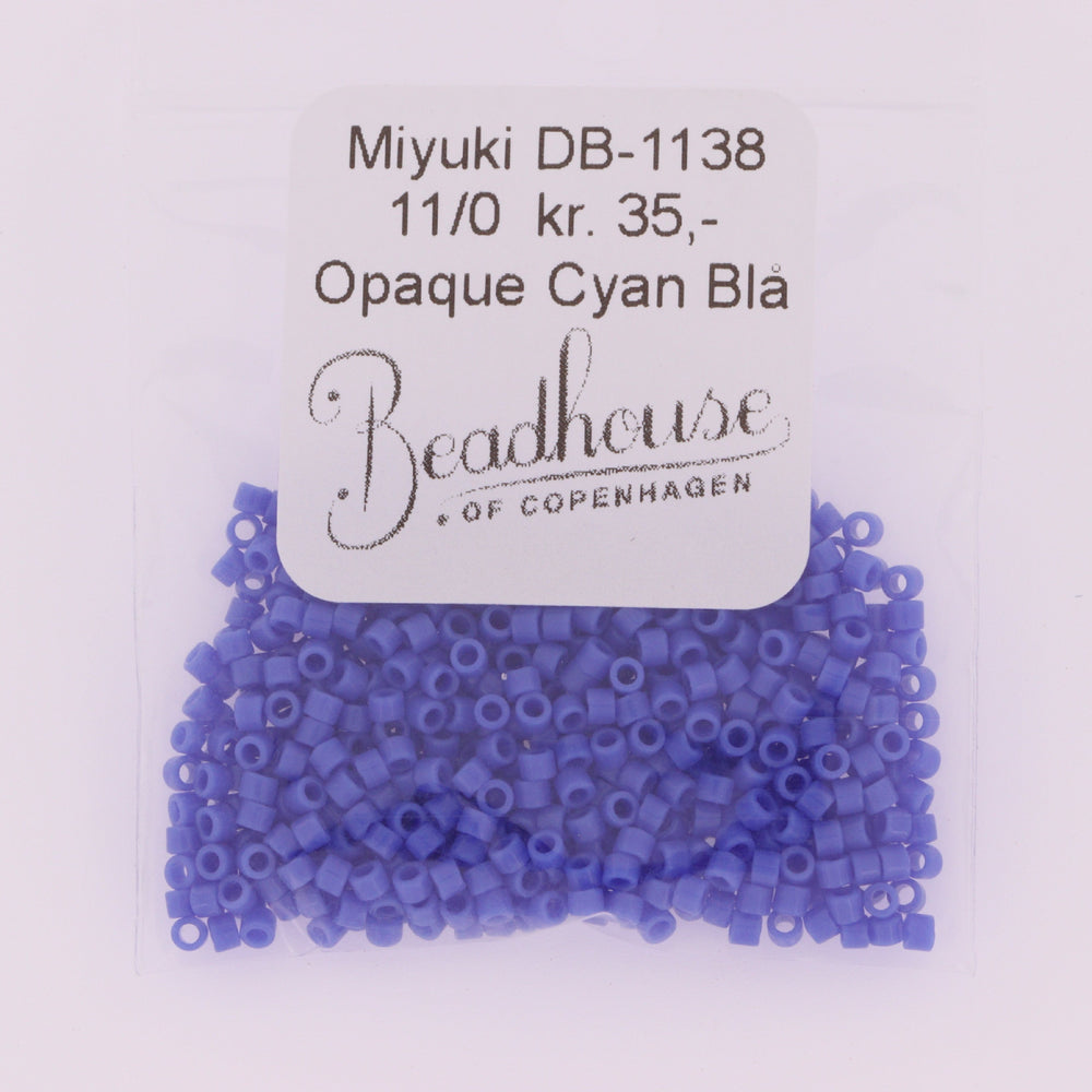 Blå Glasperler, Delica beads, opaque cyan blå
