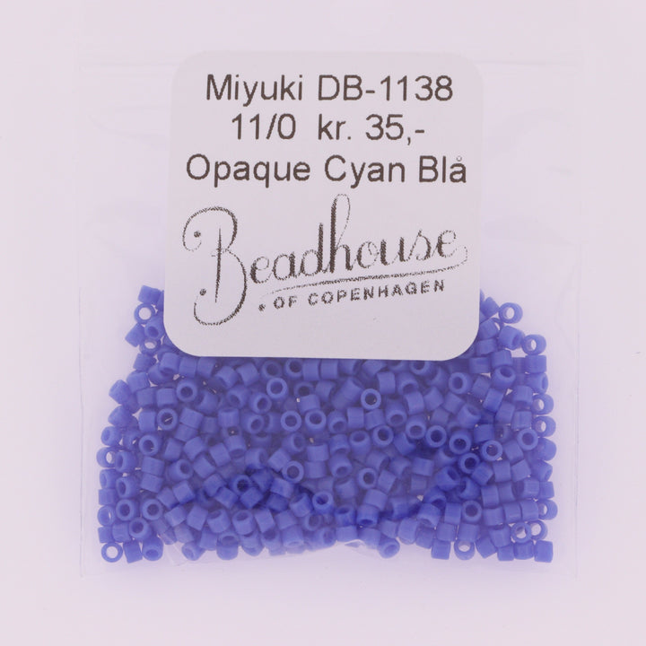 Blå Glasperler, Delica beads, opaque cyan blå